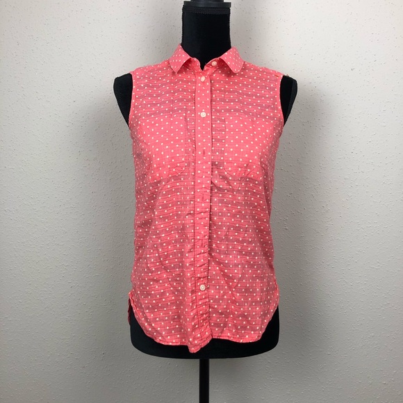 MADEWELL CORAL SLEEVELESS BUTTON DOWN W POLKA DOTS - Picture 7 of 8